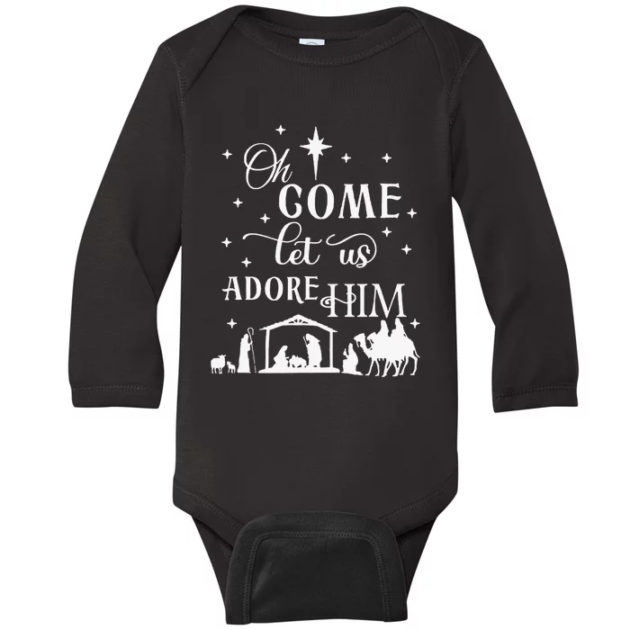 Oh Come Let Us Adore Him Jesus Christ Christian Holiday Baby Long Sleeve Bodysuit