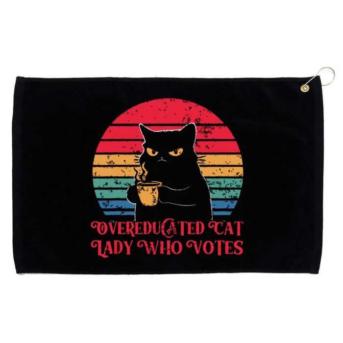 Overeducated Cat Lady Who Votes 2024 Election Vintage Cat Grommeted Golf Towel