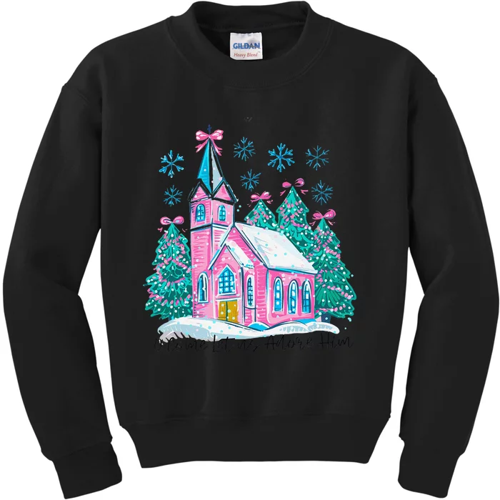 Oh Come Let Us Adore Him Jesus Christmas Christian Coquette Kids Sweatshirt