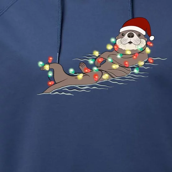 Otter Christmas Lights Santa Hat Funny Cute Cool Family Matching Trendy Top Performance Fleece Hoodie