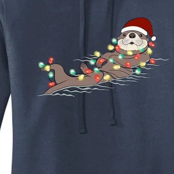 Otter Christmas Lights Santa Hat Funny Cute Cool Family Matching Trendy Top Women's Pullover Hoodie