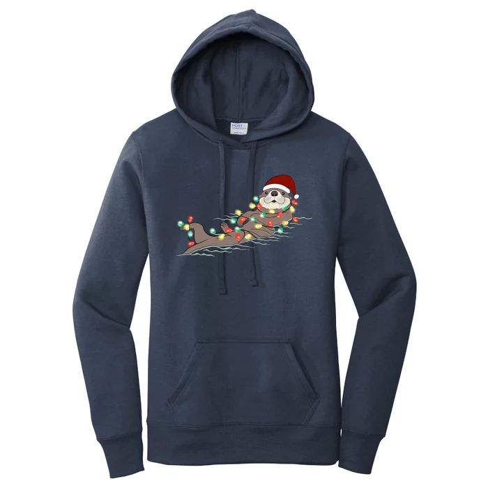 Otter Christmas Lights Santa Hat Funny Cute Cool Family Matching Trendy Top Women's Pullover Hoodie