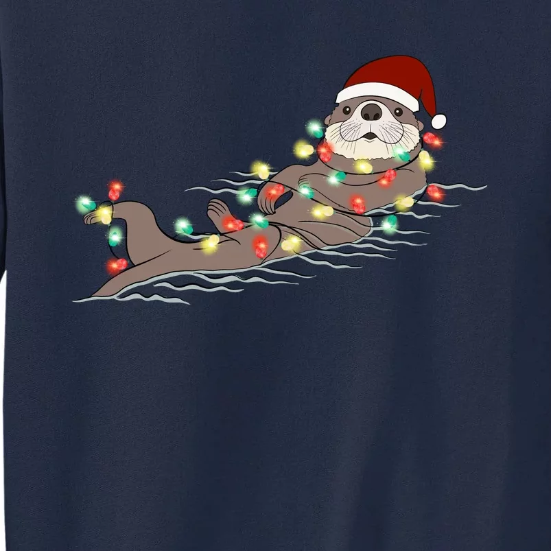 Otter Christmas Lights Santa Hat Funny Cute Cool Family Matching Trendy Top Tall Sweatshirt