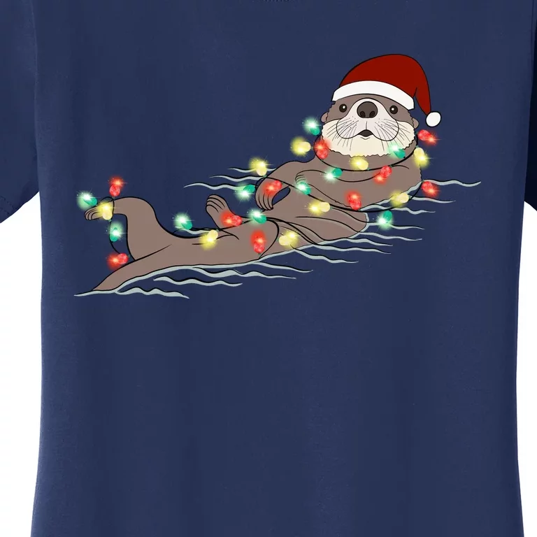 Otter Christmas Lights Santa Hat Funny Cute Cool Family Matching Trendy Top Women's T-Shirt