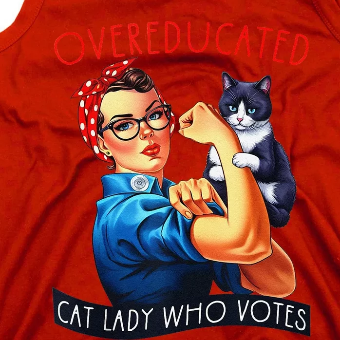 Overeducated Cat Lady Who Votes Rosie The Riveter Cat Lover Tank Top