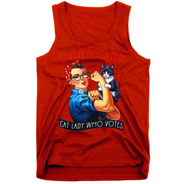 Overeducated Cat Lady Who Votes Rosie The Riveter Cat Lover Tank Top