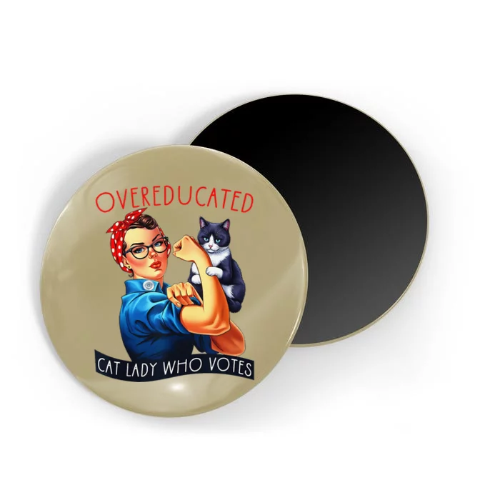 Overeducated Cat Lady Who Votes Rosie The Riveter Cat Lover Magnet