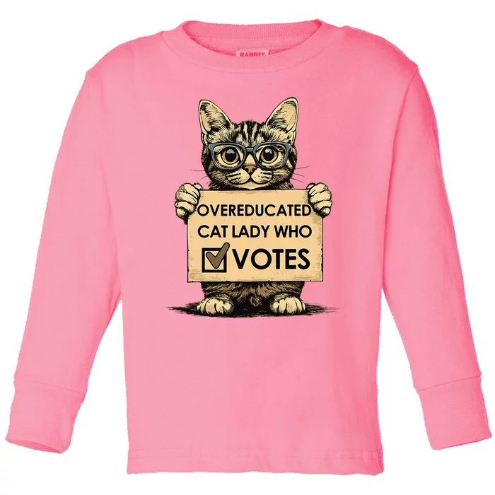 Overeducated Cat Lady Who Votes Toddler Long Sleeve Shirt