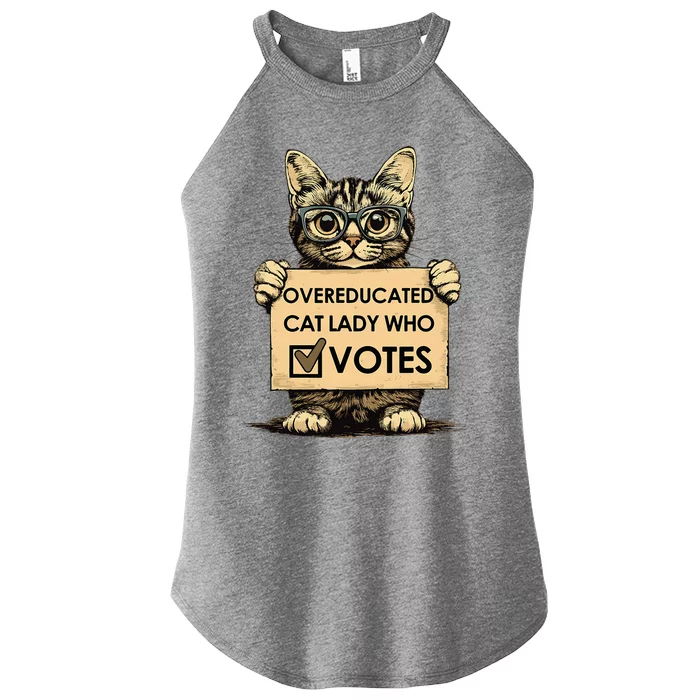 Overeducated Cat Lady Who Votes Women’s Perfect Tri Rocker Tank