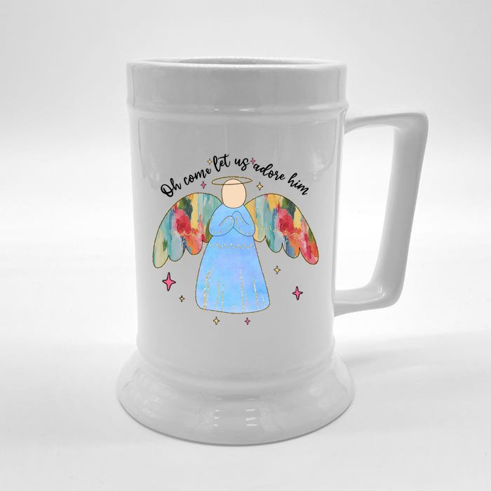 O Come Let Us Adore Him Christmas Holiday Season Angel Front & Back Beer Stein