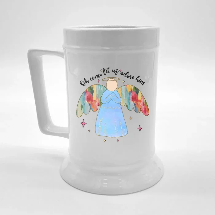 O Come Let Us Adore Him Christmas Holiday Season Angel Front & Back Beer Stein