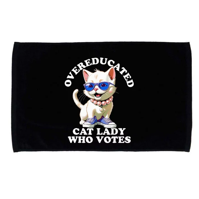 Overeducated Cat Lady Who Votes For Kamala Harris 2024 Funny Microfiber Hand Towel