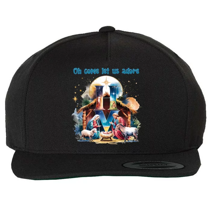 Oh Come Let Us Adore Him Christmas Jesus Christ Wool Snapback Cap