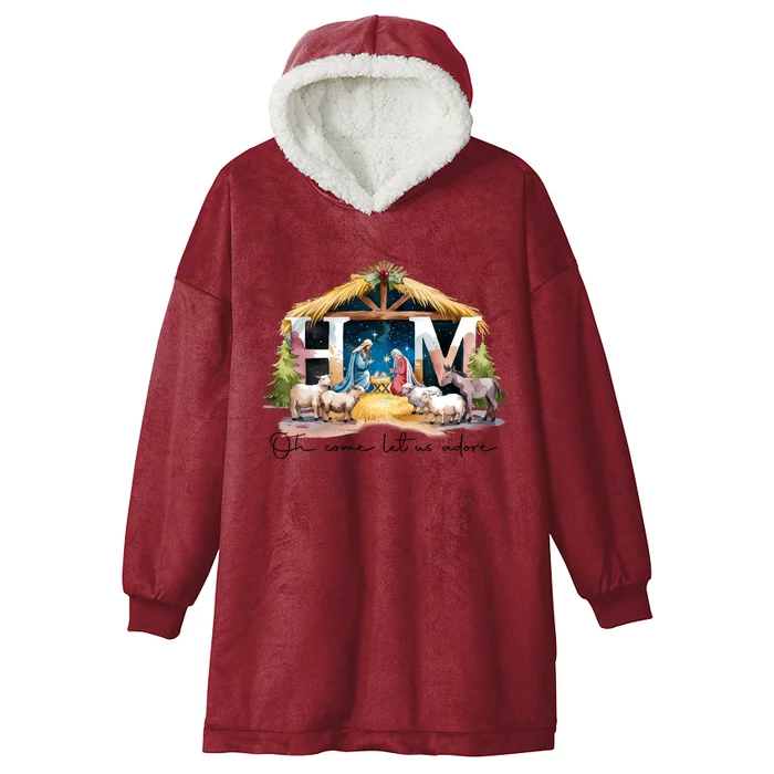 Oh Come Let Us Adore Him Jesus Christ Christmas Holiday Hooded Wearable Blanket