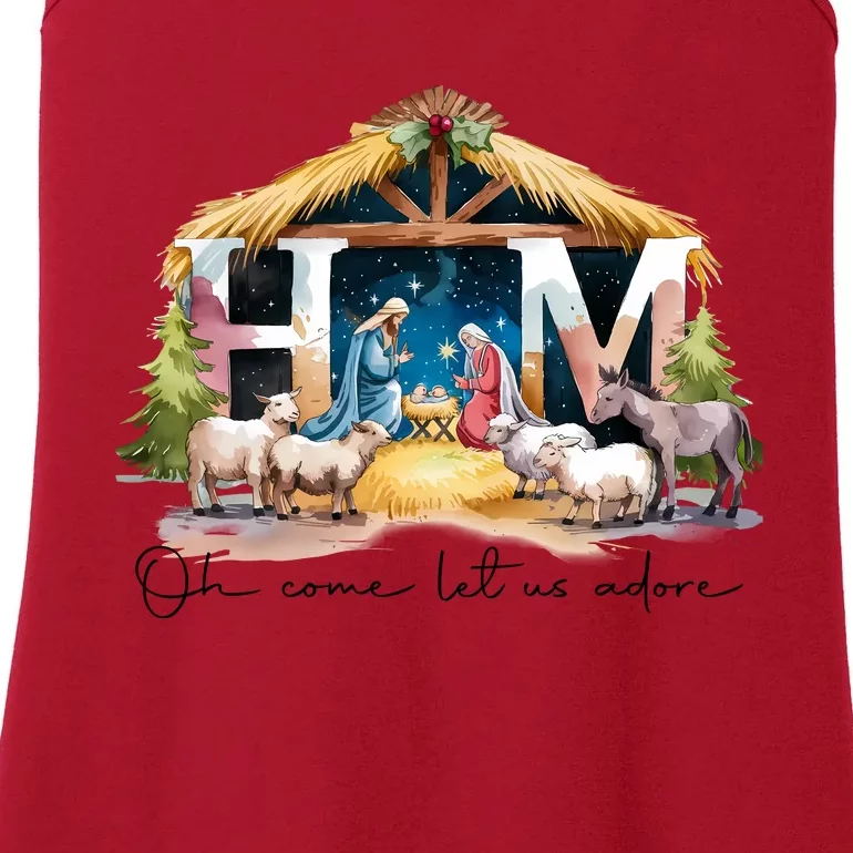 Oh Come Let Us Adore Him Jesus Christ Christmas Holiday Ladies Essential Tank