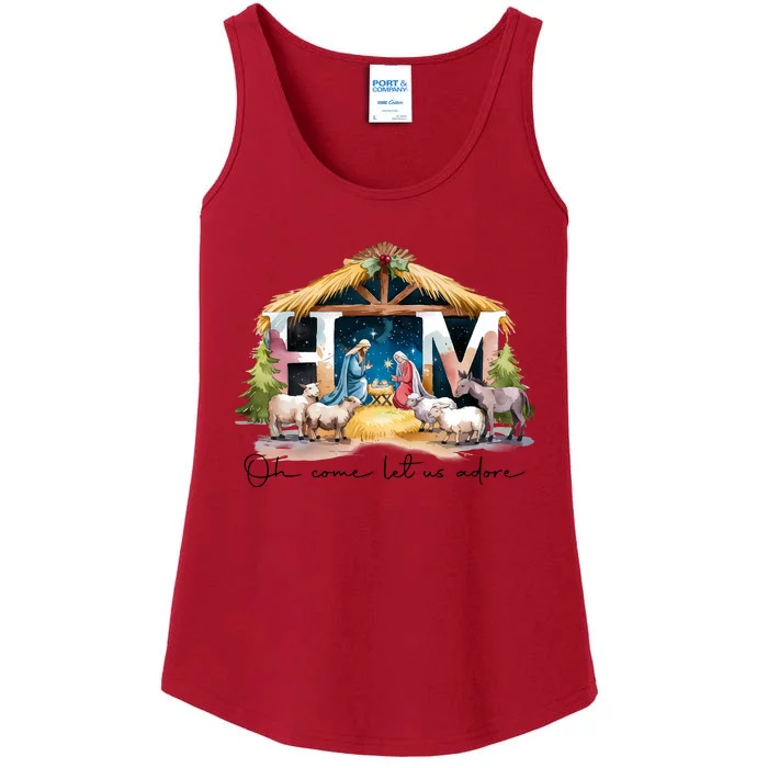 Oh Come Let Us Adore Him Jesus Christ Christmas Holiday Ladies Essential Tank