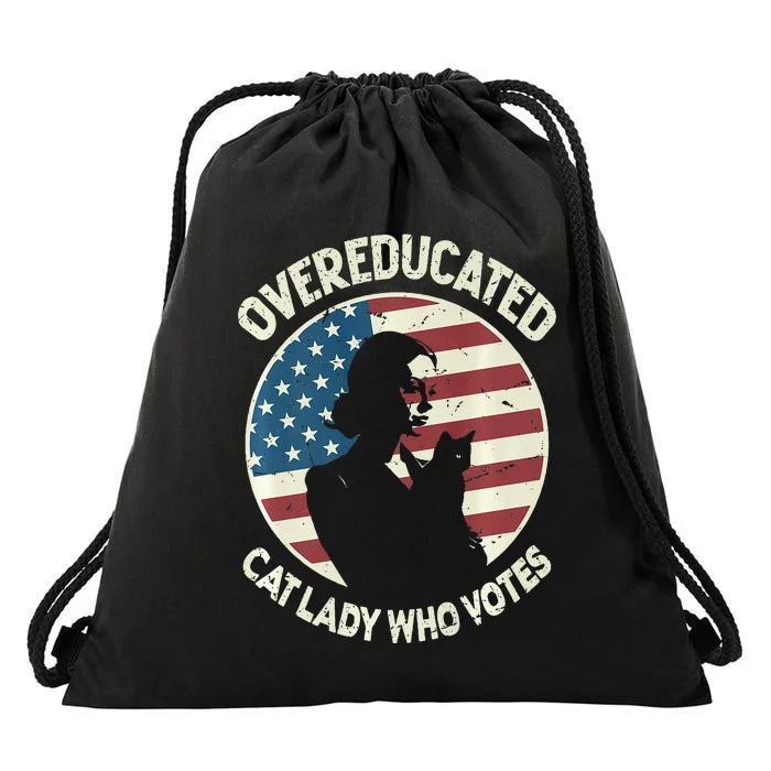 Overeducated Cat Lady Who Votes Drawstring Bag