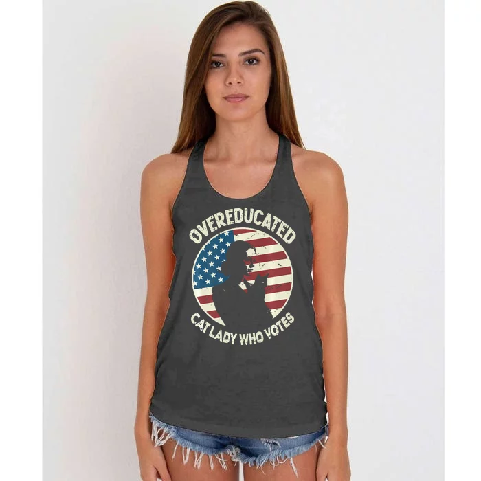 Overeducated Cat Lady Who Votes Women's Knotted Racerback Tank