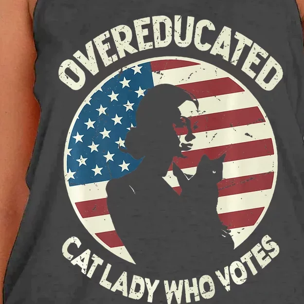 Overeducated Cat Lady Who Votes Women's Knotted Racerback Tank