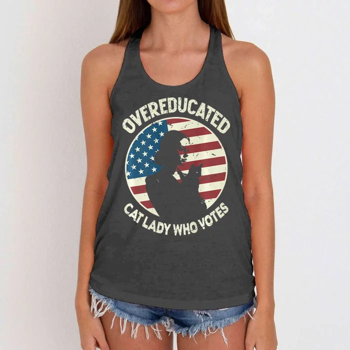 Overeducated Cat Lady Who Votes Women's Knotted Racerback Tank