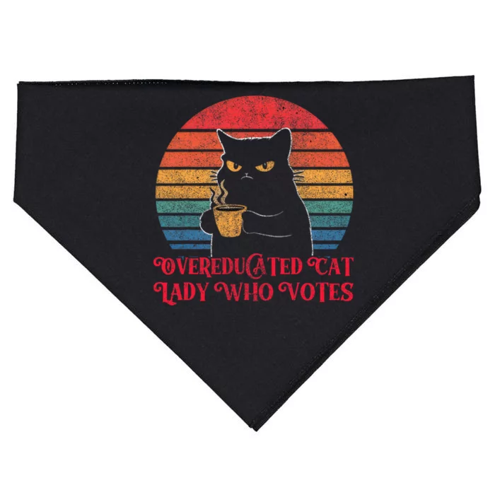 Overeducated Cat Lady Who Votes 2024 Election Vintage Cat USA-Made Doggie Bandana