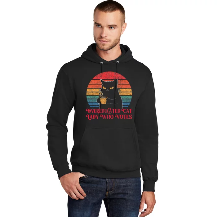 Overeducated Cat Lady Who Votes 2024 Election Vintage Cat Hoodie