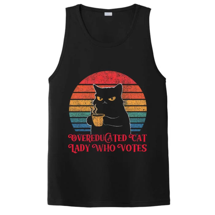 Overeducated Cat Lady Who Votes 2024 Election Vintage Cat Performance Tank