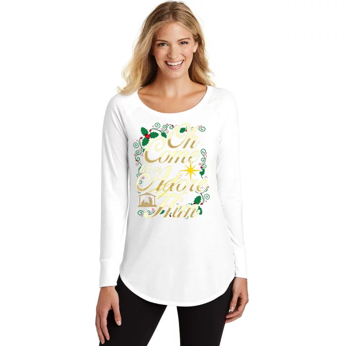 Oh Come Let Us Adore Him Nativity Christmas Religious Jesus Women's Perfect Tri Tunic Long Sleeve Shirt