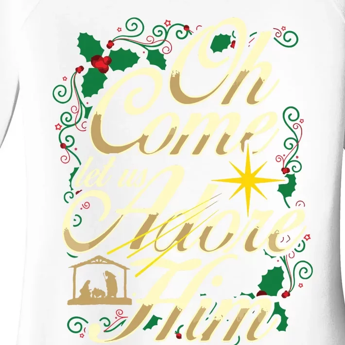 Oh Come Let Us Adore Him Nativity Christmas Religious Jesus Women's Perfect Tri Tunic Long Sleeve Shirt