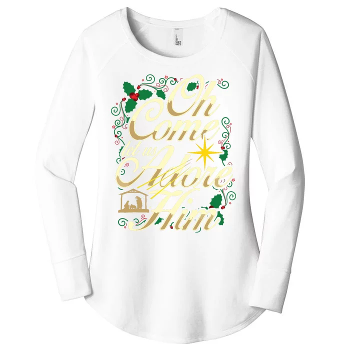 Oh Come Let Us Adore Him Nativity Christmas Religious Jesus Women's Perfect Tri Tunic Long Sleeve Shirt