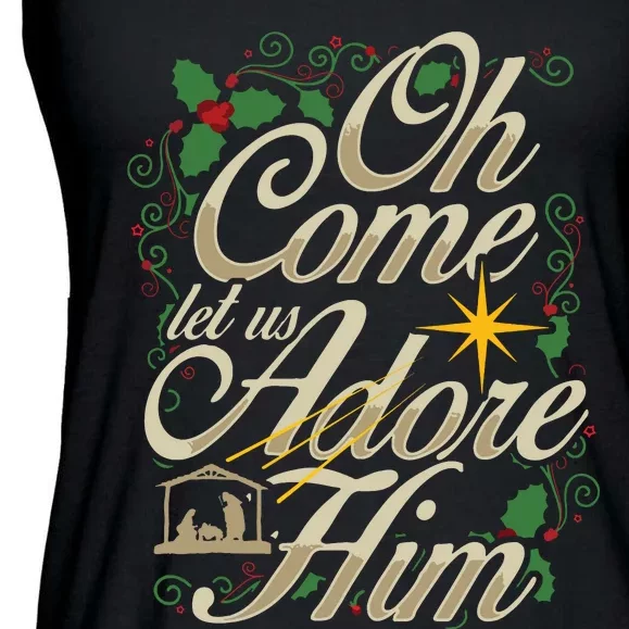 Oh Come Let Us Adore Him Nativity Christmas Religious Jesus Ladies Essential Flowy Tank