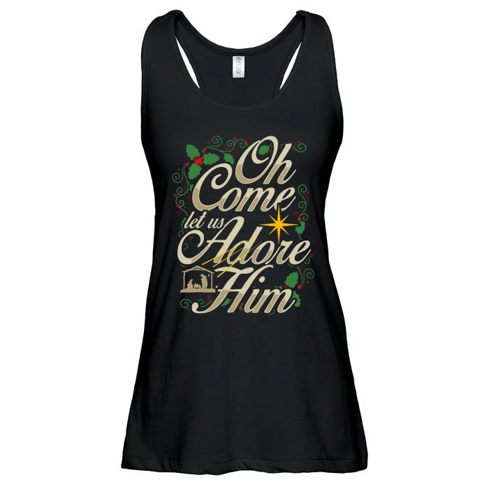 Oh Come Let Us Adore Him Nativity Christmas Religious Jesus Ladies Essential Flowy Tank