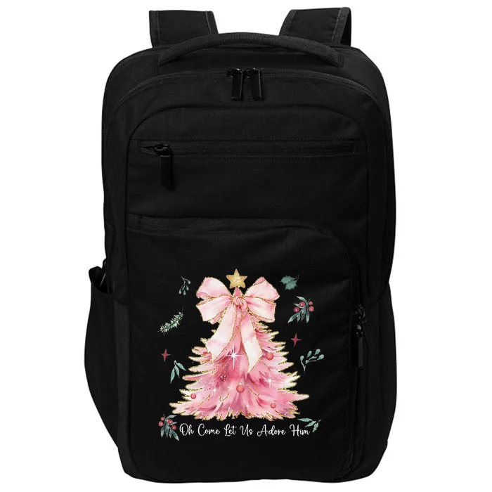 Oh Come Let Us Adore Him Coquette Bow Christmas Tree Impact Tech Backpack