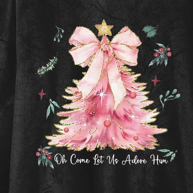 Oh Come Let Us Adore Him Coquette Bow Christmas Tree Hooded Wearable Blanket