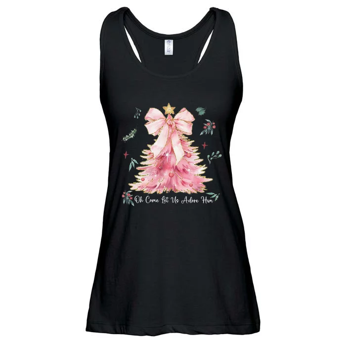 Oh Come Let Us Adore Him Coquette Bow Christmas Tree Ladies Essential Flowy Tank