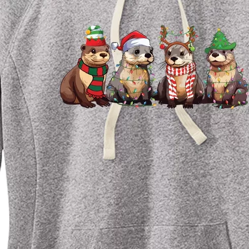 Otters Christmas Lights Women's Fleece Hoodie