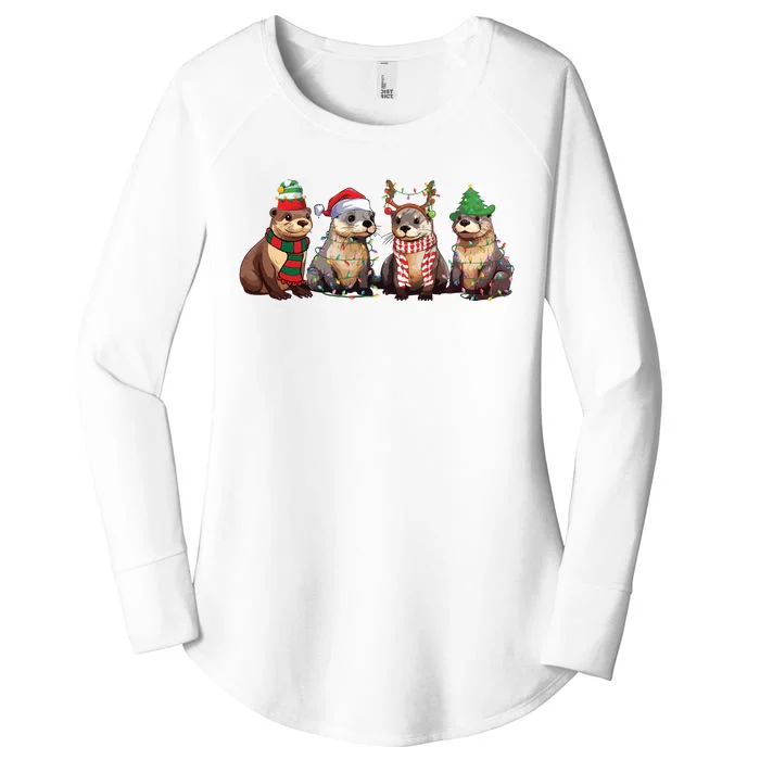 Otters Christmas Lights Women's Perfect Tri Tunic Long Sleeve Shirt