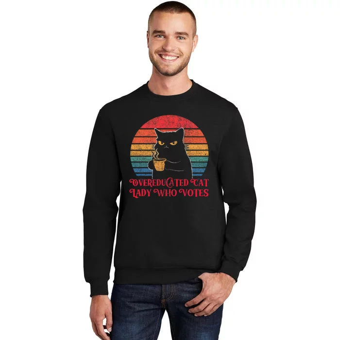 Overeducated Cat Lady Who Votes 2024 Election Vintage Cat Sweatshirt