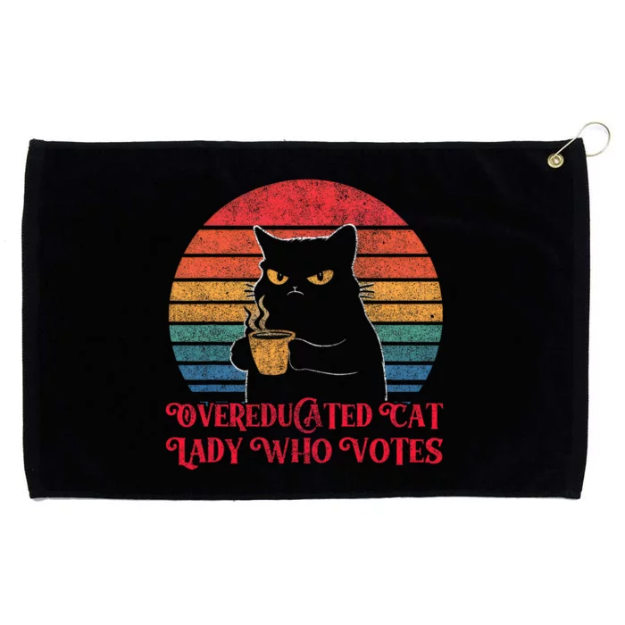 Overeducated Cat Lady Who Votes 2024 Election Vintage Cat Grommeted Golf Towel