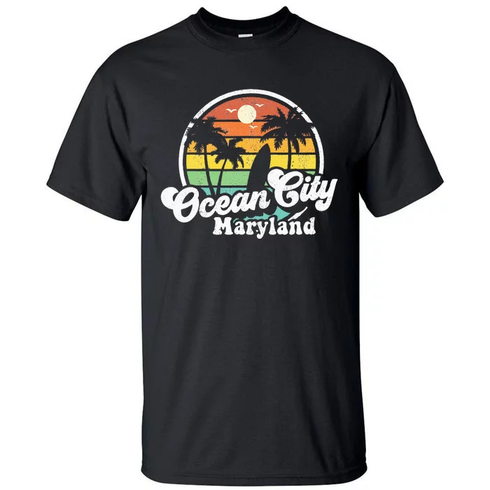 Ocean City Maryland Beach Vacation Retro Surfing Summer Gift Tall T-Shirt