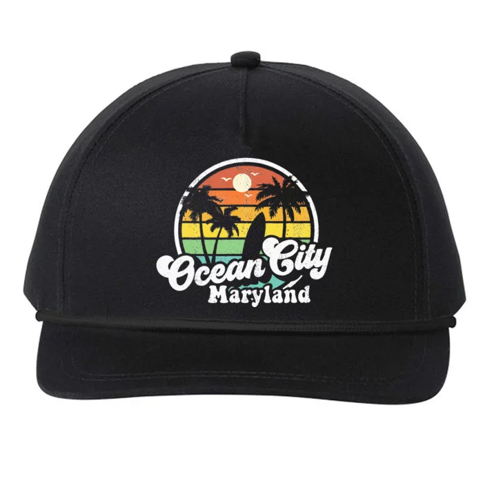 Ocean City Maryland Beach Vacation Retro Surfing Summer Gift Snapback Five-Panel Rope Hat