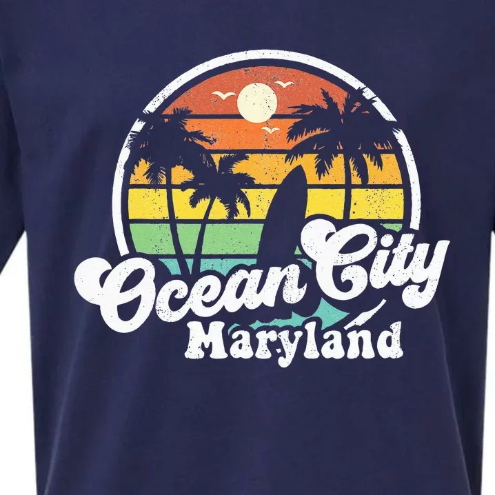 Ocean City Maryland Beach Vacation Retro Surfing Summer Gift Sueded Cloud Jersey T-Shirt