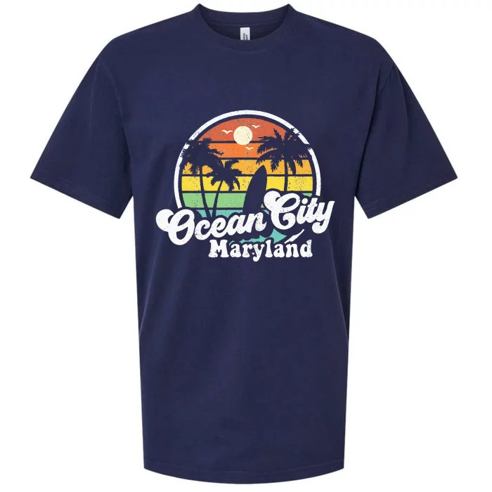 Ocean City Maryland Beach Vacation Retro Surfing Summer Gift Sueded Cloud Jersey T-Shirt