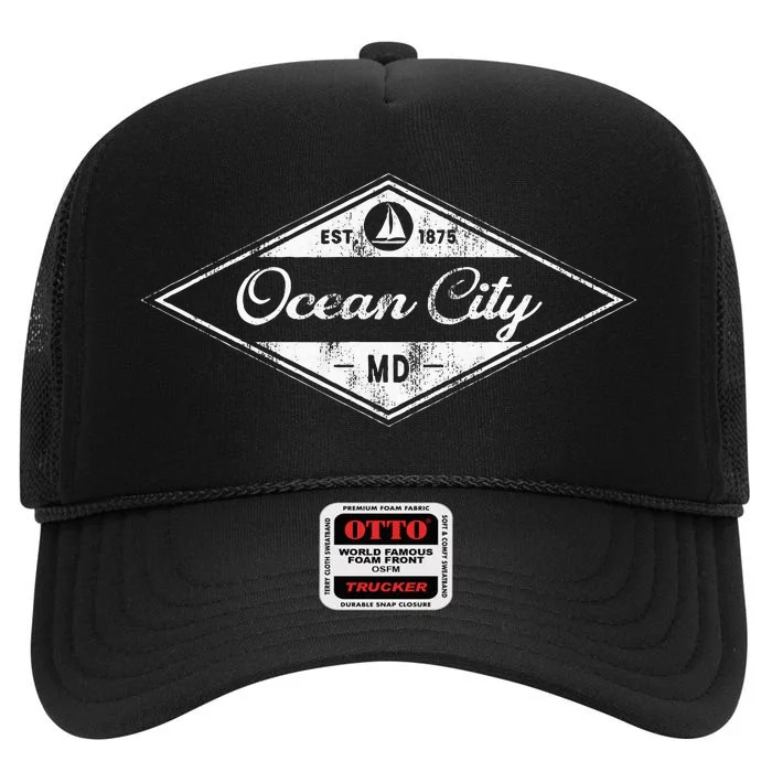 Ocean City Maryland Established 1875 Beach Souvenir High Crown Mesh Trucker Hat