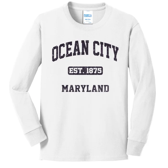 Ocean City Maryland MD Vintage State Athletic Style Kids Long Sleeve Shirt