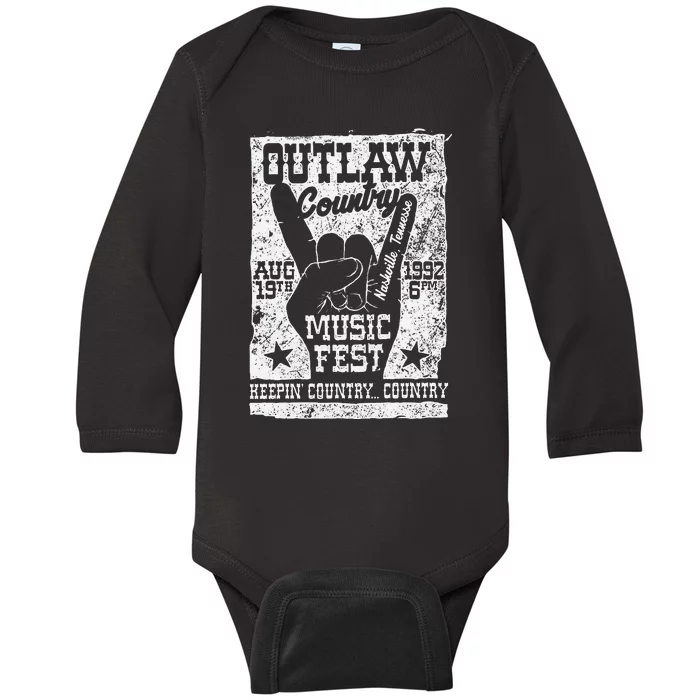 Outlaw Country Music Fest Nashville Vintage Graphic Baby Long Sleeve Bodysuit