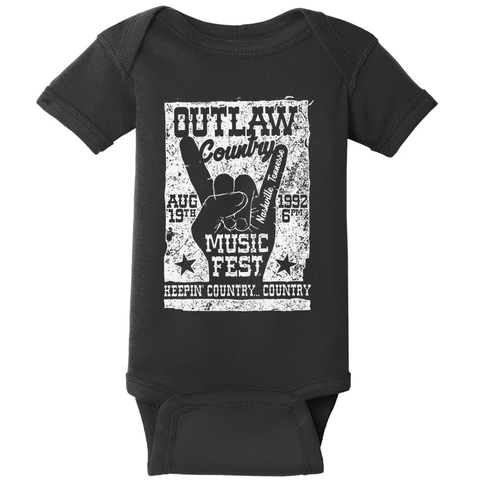 Outlaw Country Music Fest Nashville Vintage Graphic Baby Bodysuit