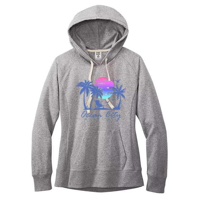 OCEAN CITY MARYLAND Beach Vacation Vintage Sunset Graphic Women's Fleece Hoodie