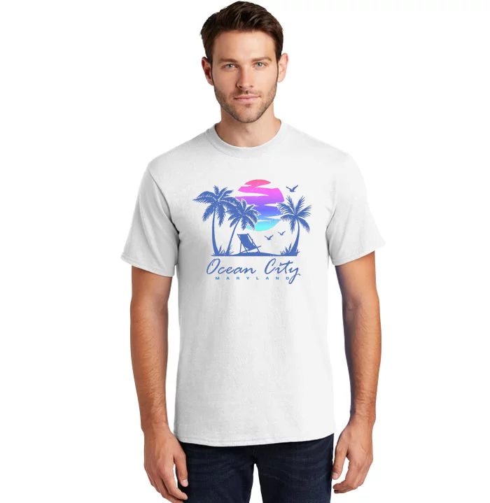 OCEAN CITY MARYLAND Beach Vacation Vintage Sunset Graphic Tall T-Shirt