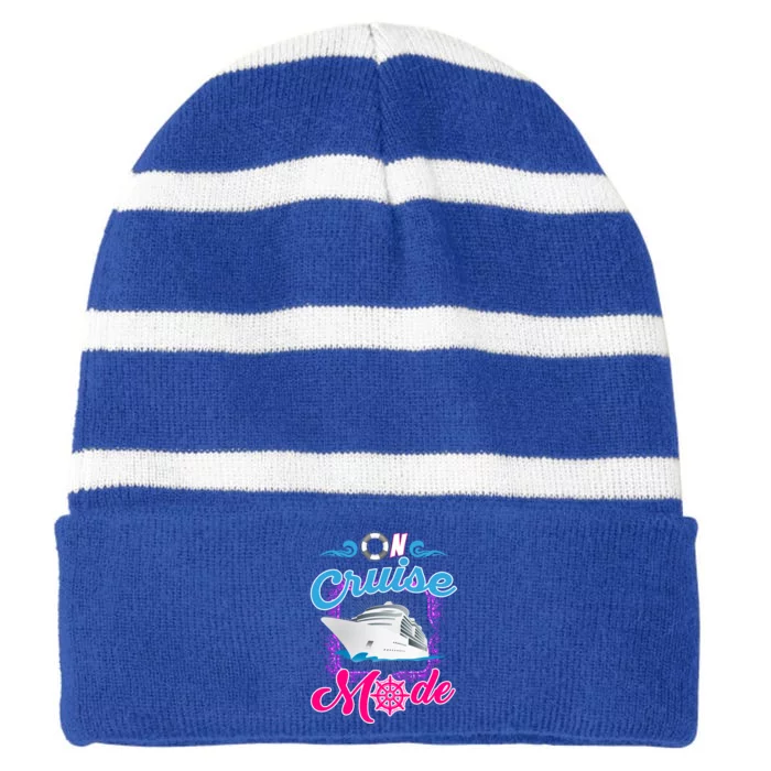 On Cruise Mode Great Gift Funny Cruising Lover's Great Gift Striped Beanie with Solid Band